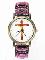 God Jesus Christ Crucifixion Cross Watches Easter Day Christian Religious Canvas Cloth Band Unisex Sport Casual Relojes Watch 1