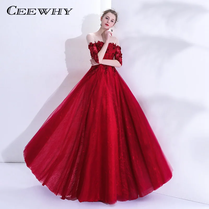 CEEWHY Vestido de Festa Longo нашивки Вечерние платья Вечернее платье платья с коротким рукавом выпускное платье Abiye