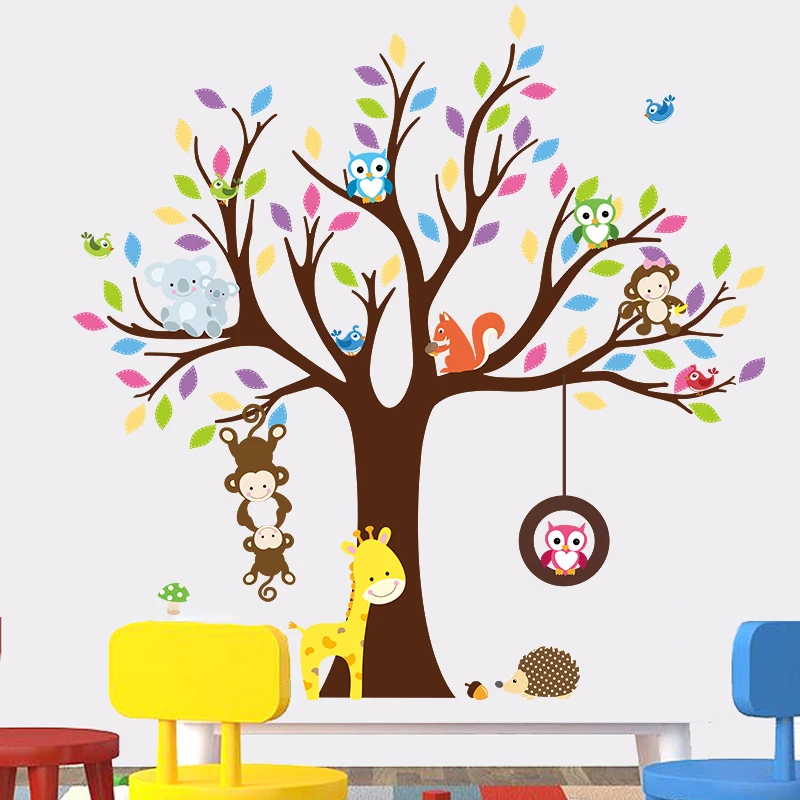 

Forest Animal Giraffe Monkey Owls Tree Wall Sticker Vinyl Mural Decal Kids Children Playroom Room Decor Mural