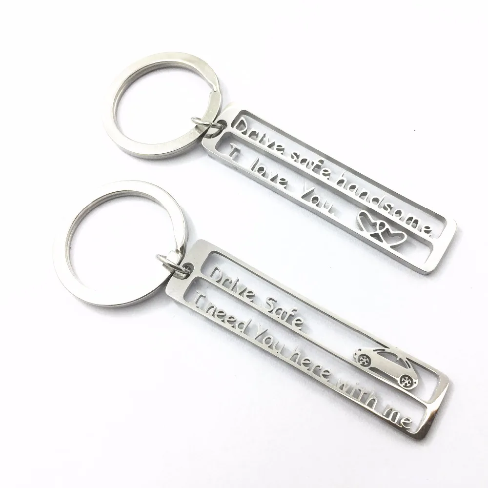 

MYLONGINGCHARM Specialize Keychain Stainless Steel Key Chain Hollow Words Drive Safe I need you here with me Customize Present