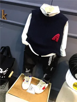 

boys Clothing Sets spring and autumn Active Boys Clothing Sets Children Clothing Knitting vest + shirt + jeans 3pcs Suit 2-6year