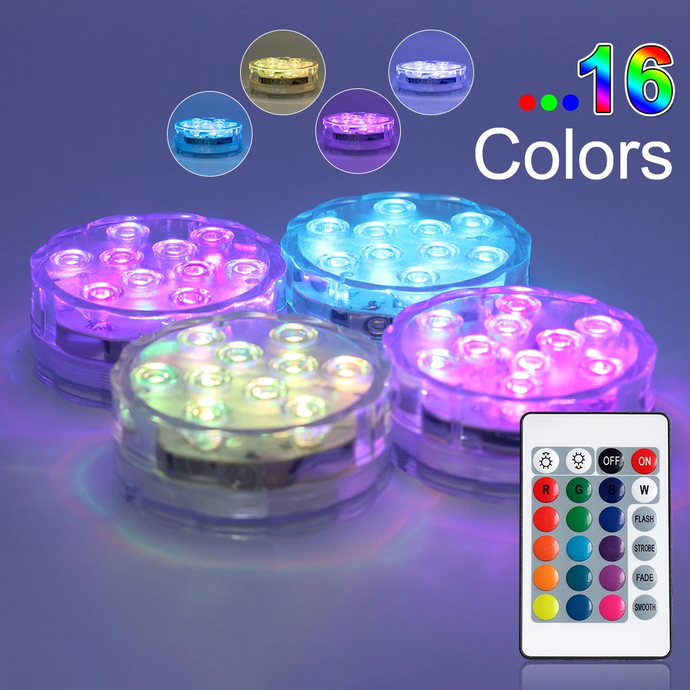 

10 Led Remote Controlled RGB Submersible Light Battery Operated Underwater Night Lamp Outdoor Vase Bowl Garden Party Decoration