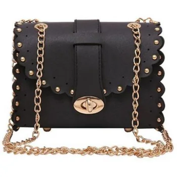

New Hollow Rivet Slanting Small Bag Fashion Lock Buckle Wild Shoulder Bag Tide Female Chain Bag