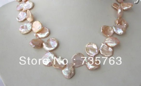 

HOT 00502 stunning big 18mm baroque pink keshi reborn freshwater pearl necklace