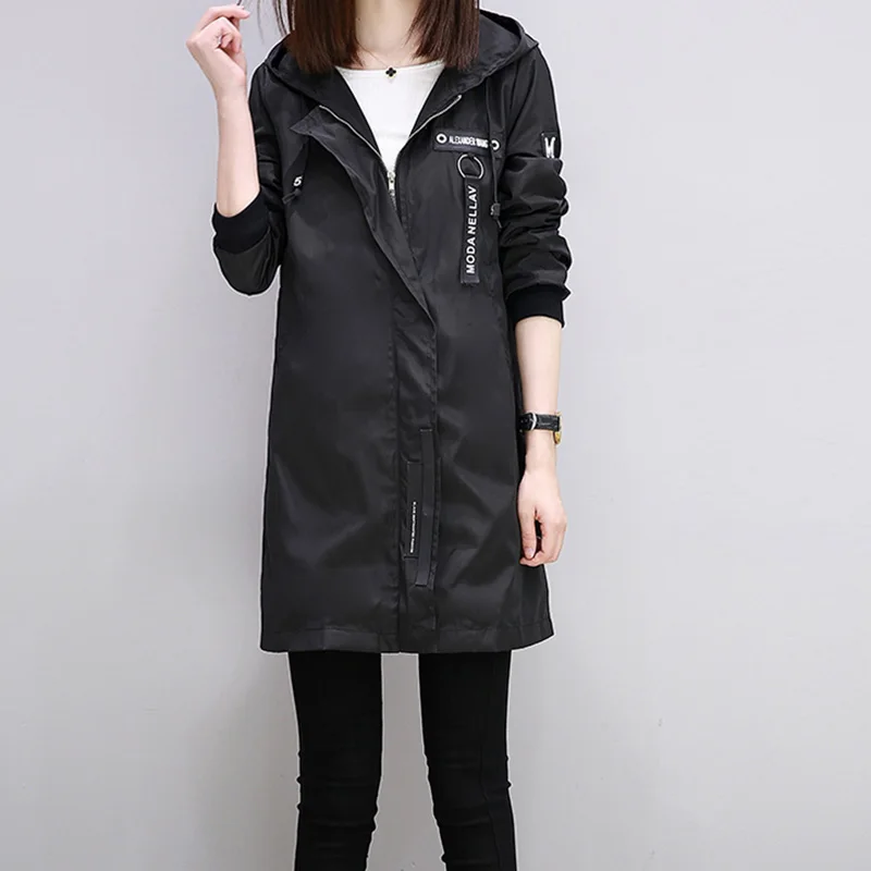 

2016 Trench Coat For Women Female Fashion Slim Fit Green/Black Color Hooded Long Women Coat M L Size