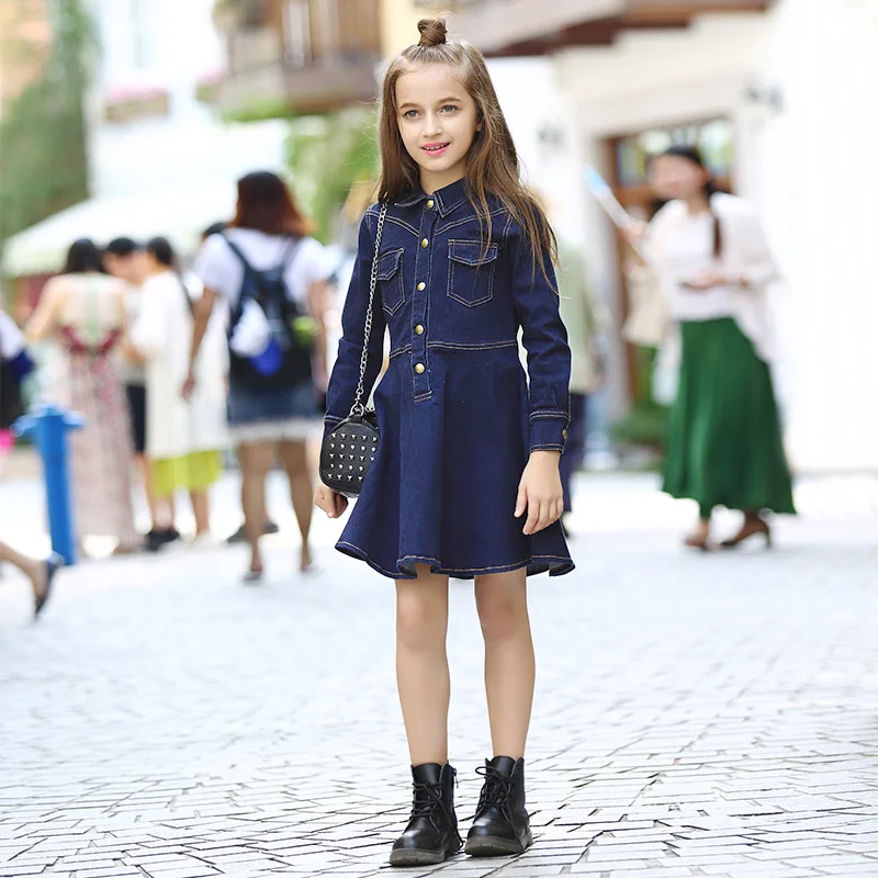 2016 Special Offer Knee Length Full Elsa Dress Girls Dress Jean Autumn 