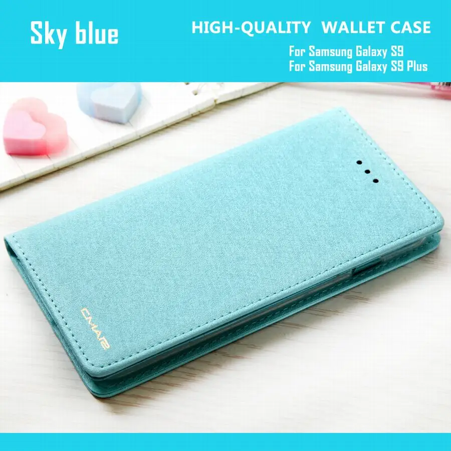 Шелковый кожаный кошелек, чехол, покрытие для samsung Galaxy S9 S9 Plus флип-чехол для телефона роскошные кожаные Coque для samsung Galaxy S 9 плюс - Цвет: Небесно-голубой