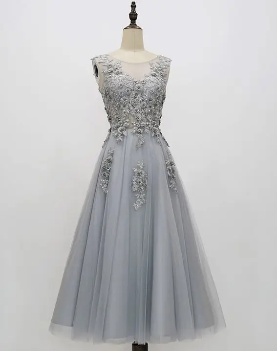 Robe demoiselle d'honneur courte2019 новое платье подружки невесты из тюля с глубоким вырезом и бусинами трапециевидной формы бирюзового и серого цвета - Цвет: grey