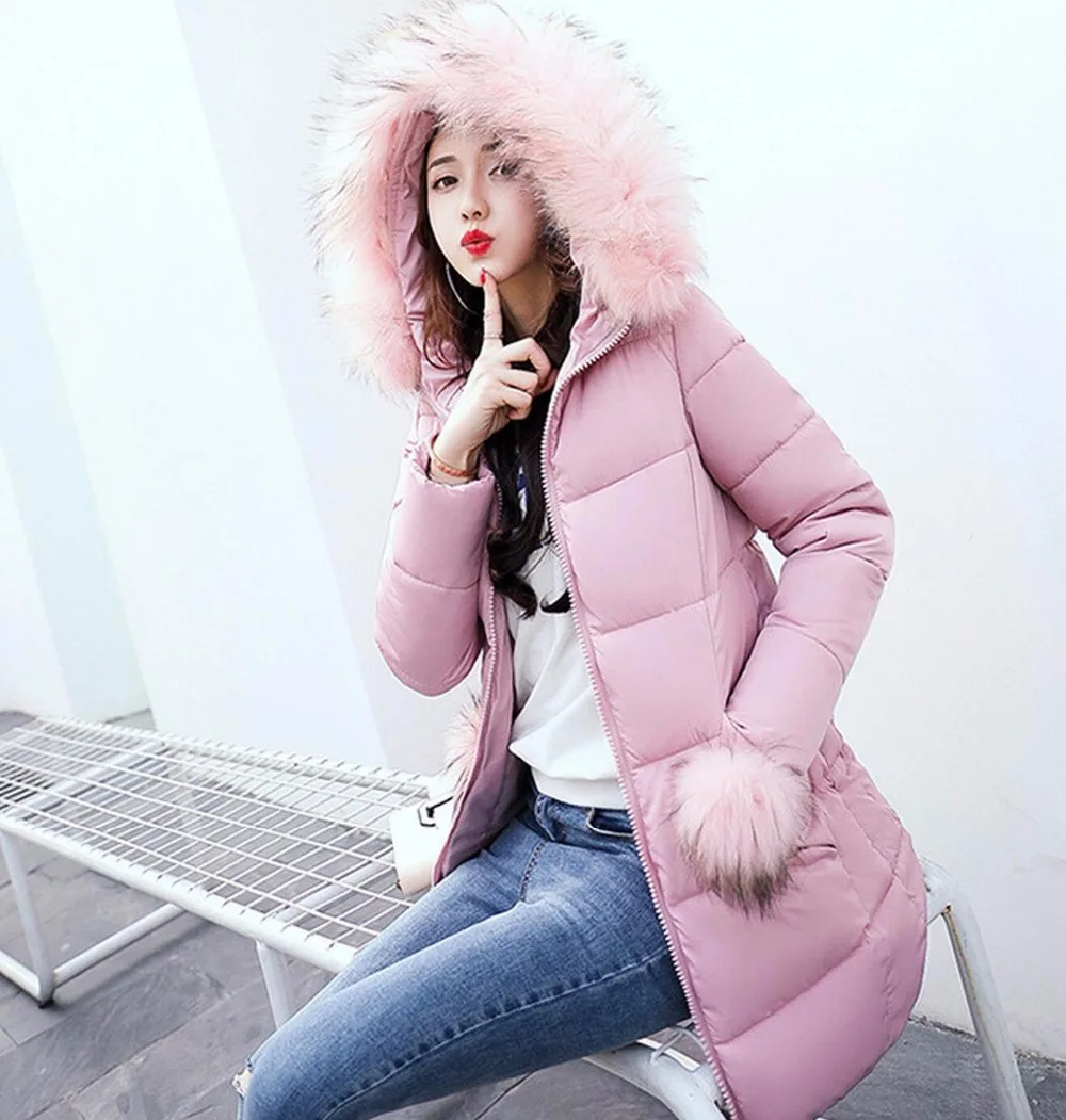 

Plus Size 3XL 2017 New Winter Jacket Women's Cotton Parka Outerwear Jacket With Large Fur Collar Long Warm Coat 17-95E