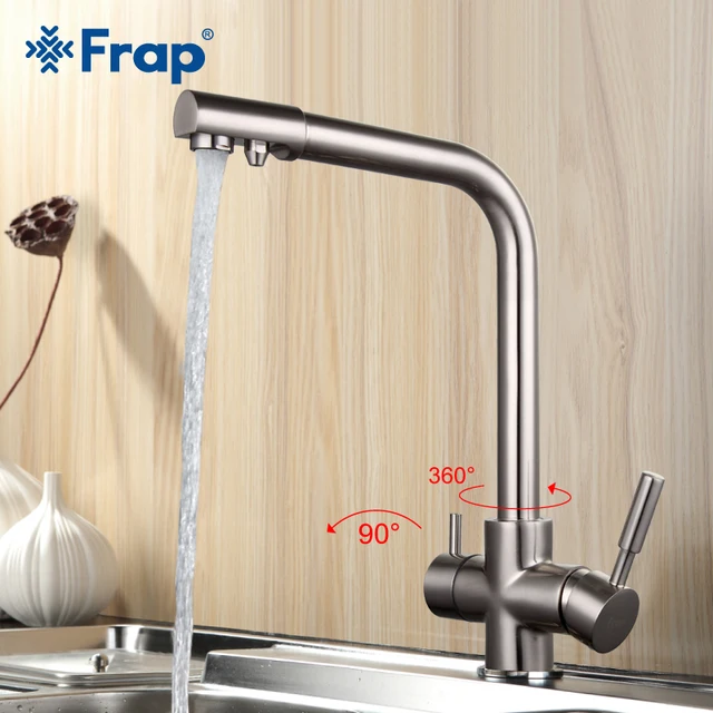 Best Price Frap Nickel Brushed Kitchen Faucet Seven Letter Design 360 Degree Rotation Water Purification Features Double Handle F4352-5