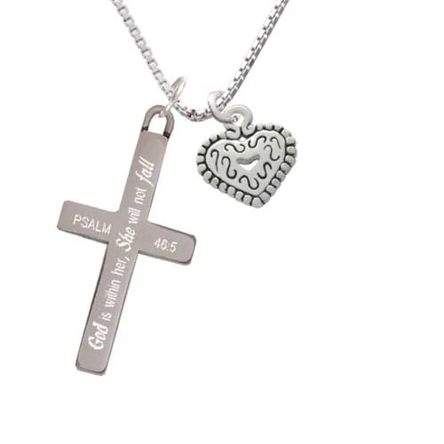 Mini Antiqued Heart with Swirls - She will not Fall - Cross Necklace (1)