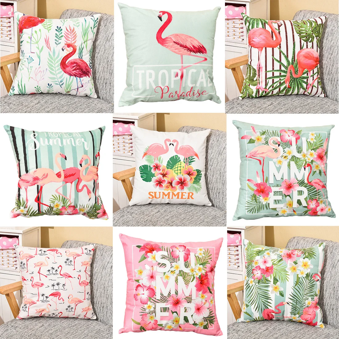 45X45 cm الزفاف حزب هدية زهرة الطيور غطاء الوسادة أوراق النخيل فلامنغو الصبار المنزل مكتب سيارة أريكة كسوة وسائد للزينة