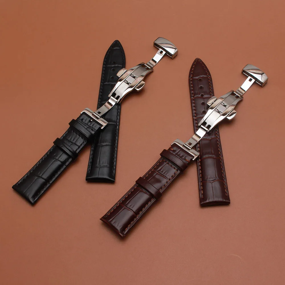 

16mm 18mm 19mm 20mm 21mm 22mm 24mm Genuine Leather Alligator Grain Watch Band Strap Calf Watchband silver fold buckle for Tissot