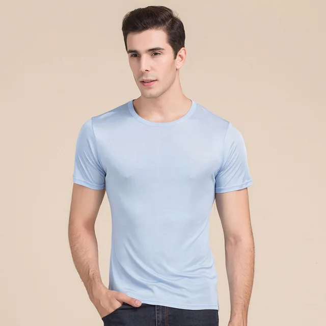 100 Pure Silk Men's Undershirts Male Short Sleeve Shirts Men Casual