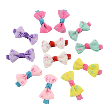 

20pcs DIY Print Crown Ribbon Small Bow Tie Girls Hairpins Kids Hair Clips Headwear New Born Mini Hairclips Baby Hair Accessories