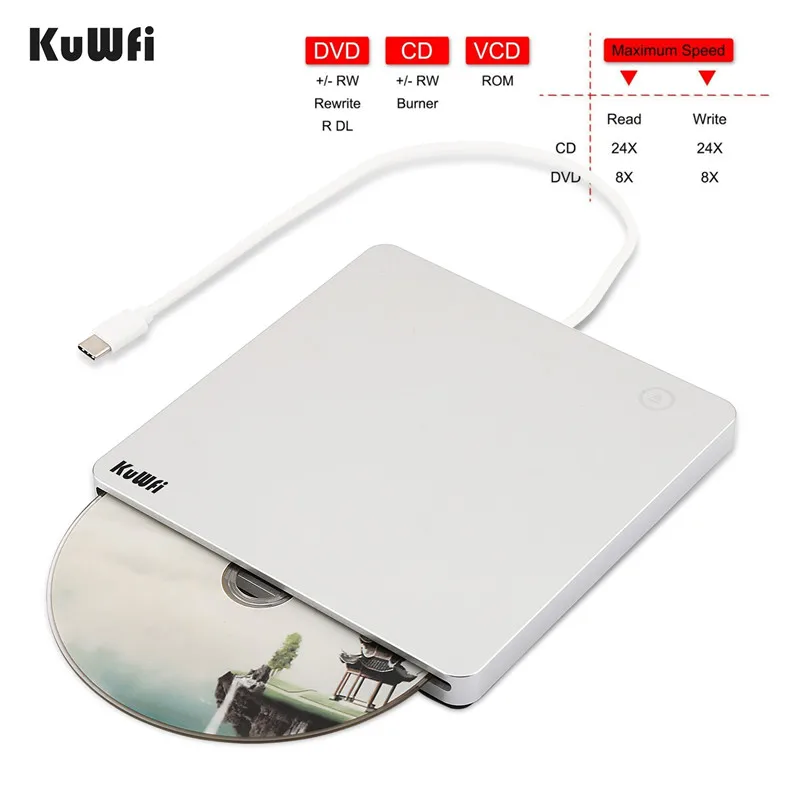 Внешний CD DVD привод горелки плеер usb type-C портативная толщина, DVD/CD Rom Superdrive+/-RW Rewriter/Writer/Reader с высокой скоростью