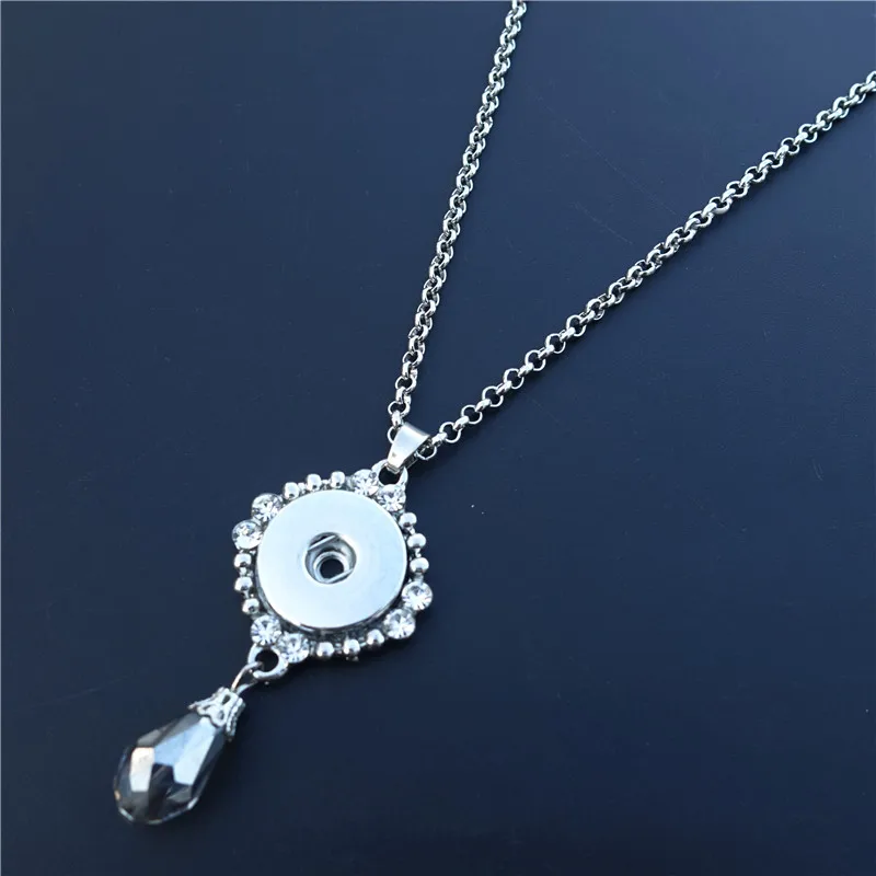 

Fashion Crystal Water Drop Metal 18mm Snap Buttons Pendant Necklace Jewelry