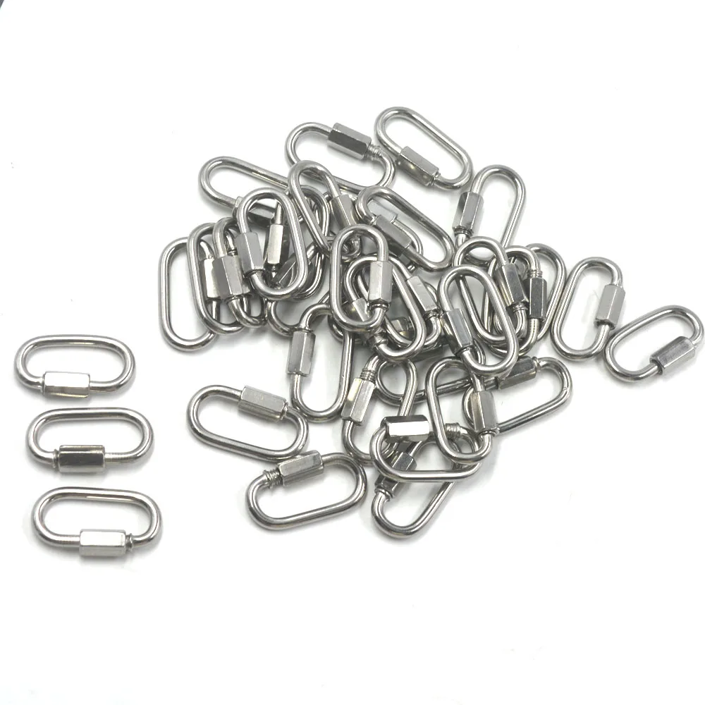 Multifunctional-304-Stainless-Steel-Carabiner-Quick-Oval-Screwlock-Link-Lock-Ring-Hook-M3-5-Pack-of