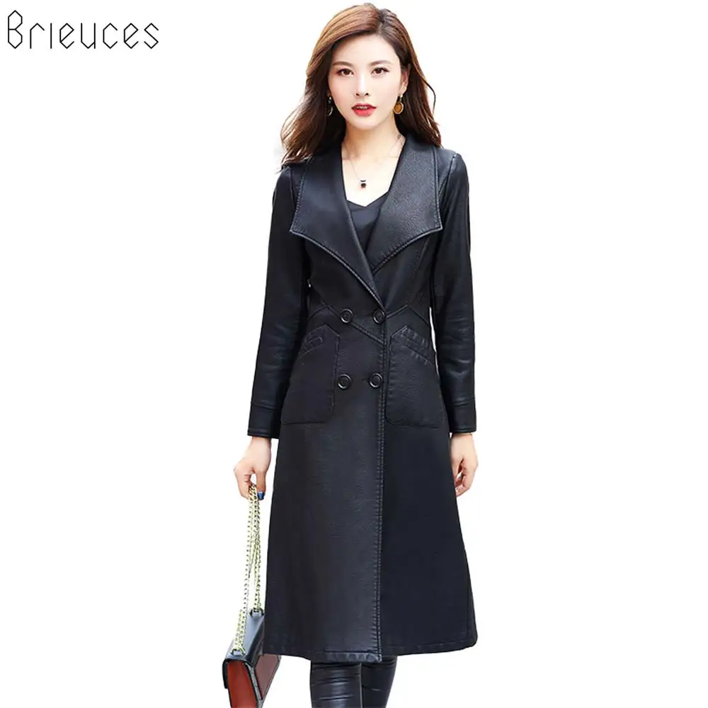

Brieuces Plus Size Leather Jacket Women Spring Autumn 2018 New Leather Coat Women Long Motorcycle Leather Clothing Female