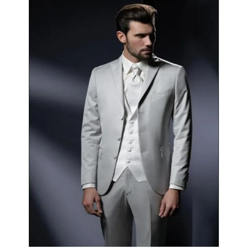 83 Charming White Mens Suits wedding suits for groom Tuxedos Grooms Suits Three buttons three pieces groomsmen suits
