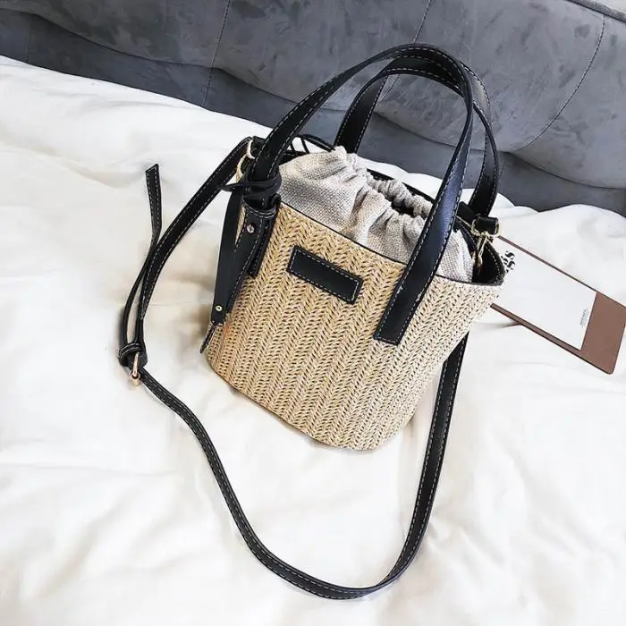 Women Straw Woven Handbag Simple Adjustable Straps Large Capacity Messenger Bag Best Sale-WT