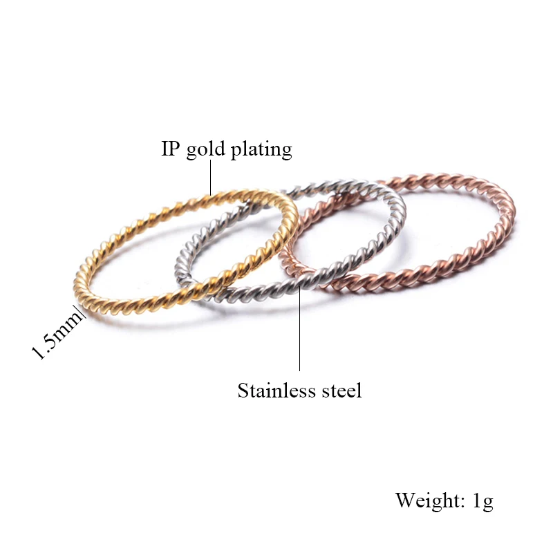 Female Fashion Small Ring Rose Gold Silver Color Twisted Stainless Steel Ring for Women Wedding Party Ring 6
