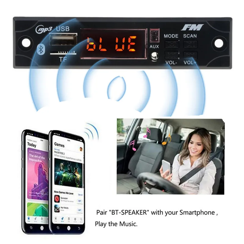 Автомобильный Bluetooth громкой связи FM радио Mp3 плеер Беспроводной TF USB 3,5 мм AUX 5V 12V автомобильного акустического тюнинга комплект для динамиков