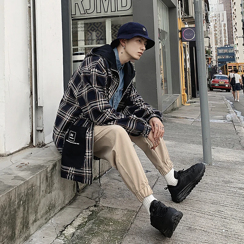Spring New Plaid Jacket Men Fashion Retro Two-sided Wear Casual Hooded Jacket Man Streetwear Hip Hop Loose Bomber Jacket M-5XL Spring New Plaid Jacket Men Fashion Retro Two-sided Wear Casual Hooded Jacket Man Streetwear Hip Hop Loose Bomber Jacket M-5XL