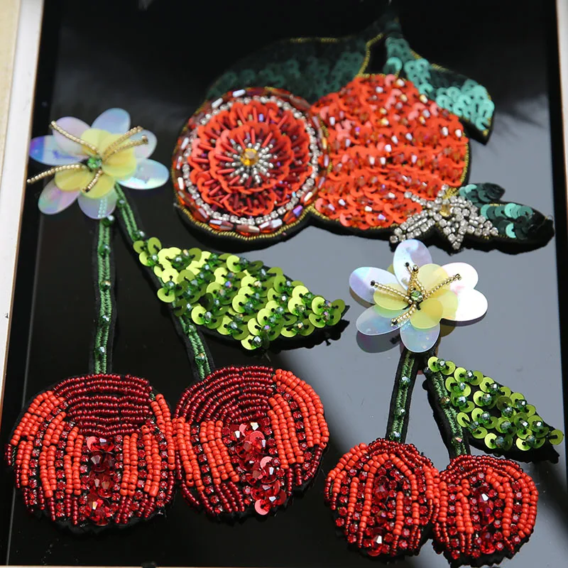

cherry flower beaded sequins patches applique patches applique toppe parches para la ropa patches for clothes