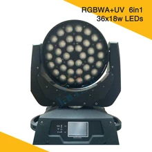 Горячая 36*18 Вт светодиодный движущаяся головка Zoom Wash светильник RGBWA UV Led Wash движущаяся головка Zoom светильник Dj шоу сценический светильник ing