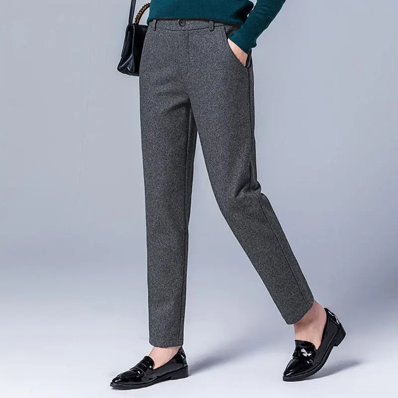 Fashion Office Ladies Dress Gray Woolen Taper Pants 2018 Women Autumn ...