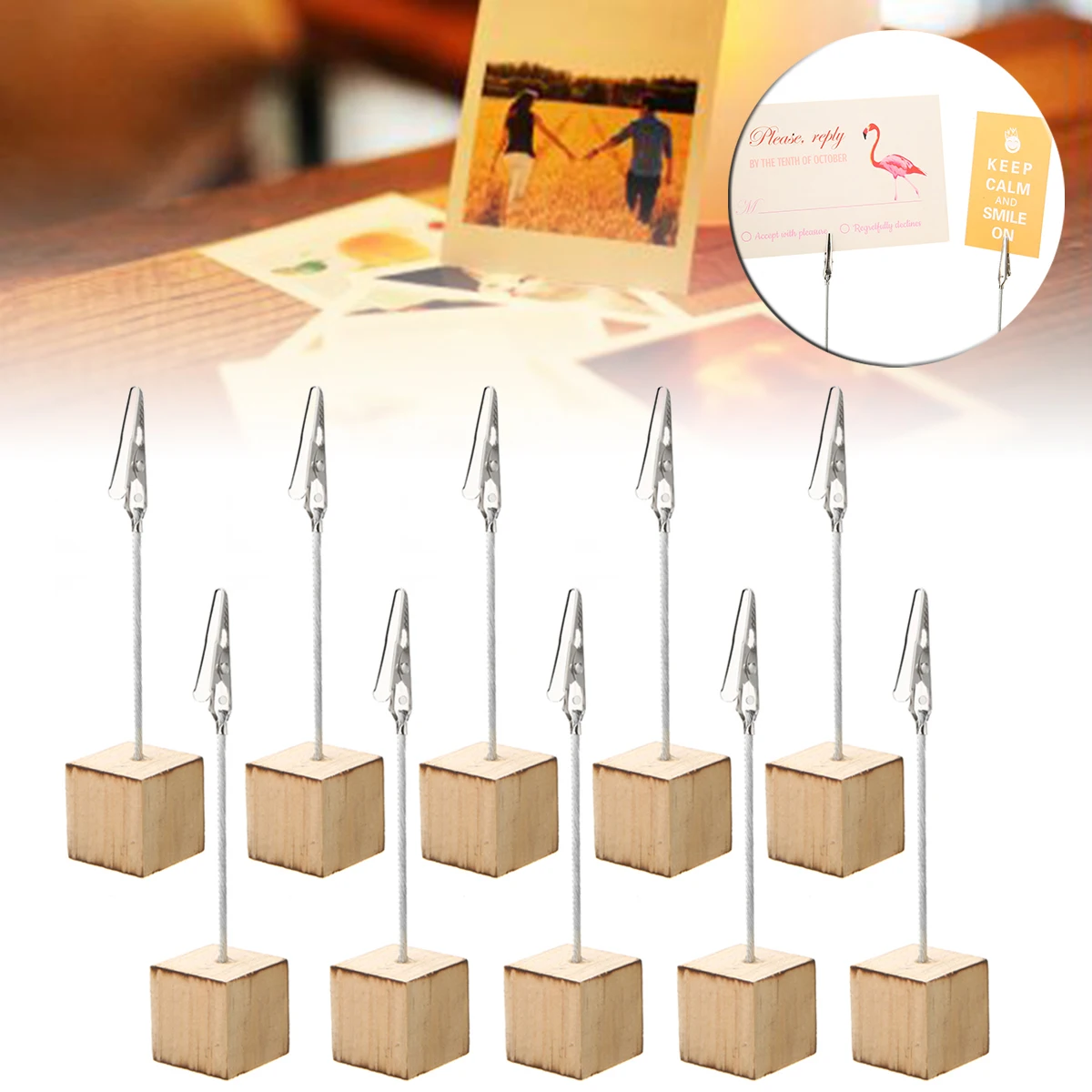 

10pcs Wood Stand Photo Clip Wooden Photo Clip Card Holder Table Stand Novelty Photo Frame For Party Wedding Photo Decoration