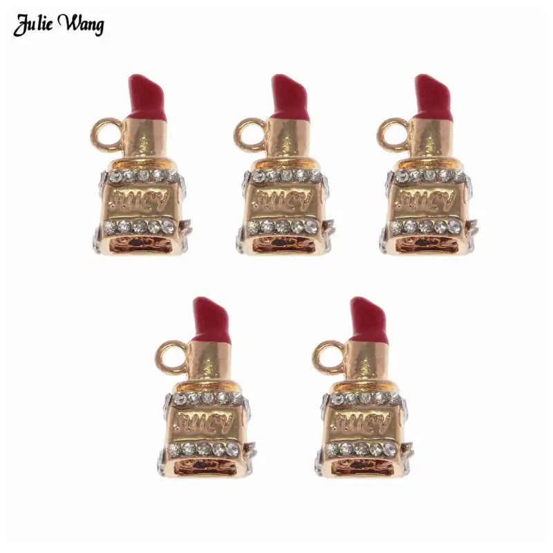 

Julie Wang 4pcs Fashion Red Lipstick Charm Women Bracelet Necklace Pendant Keyring Decor Craft Handmade Accessory 24*12mm