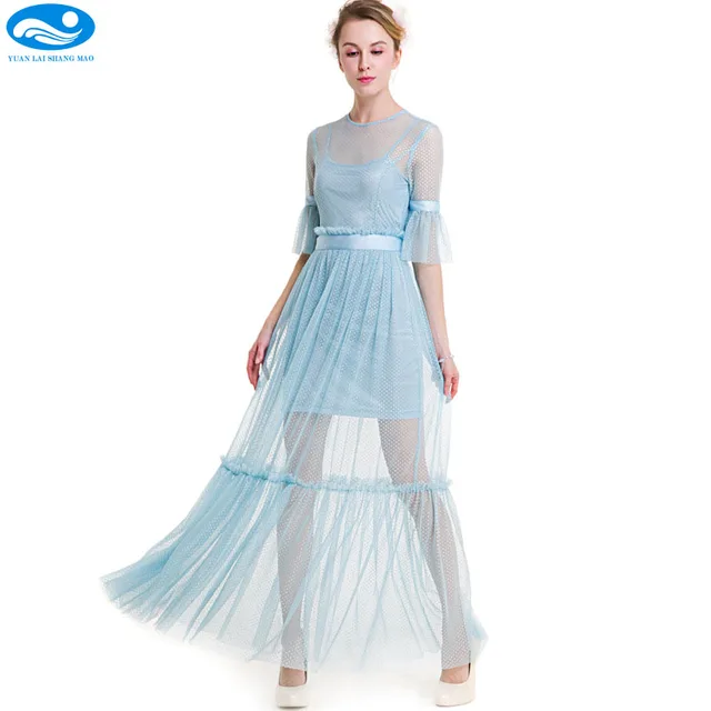 Blue Dress with Mesh