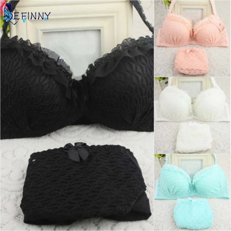 3/4 Cup Women Lingerie Ruffle Push-Up Bra Lace Underwear Underwired Bra Sets+Panties