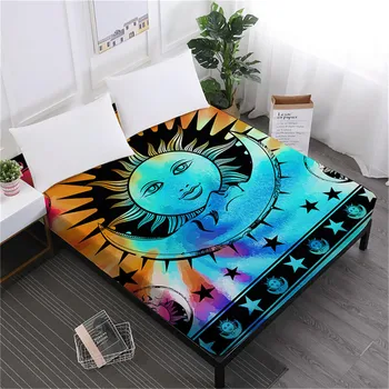 

Tie Dyeing Cartoon Moon Sun Bed Sheet Bohemia Mandala Fitted Sheet Colorful Elephant Print Bedding Deep Pocket Sheet Home Decor