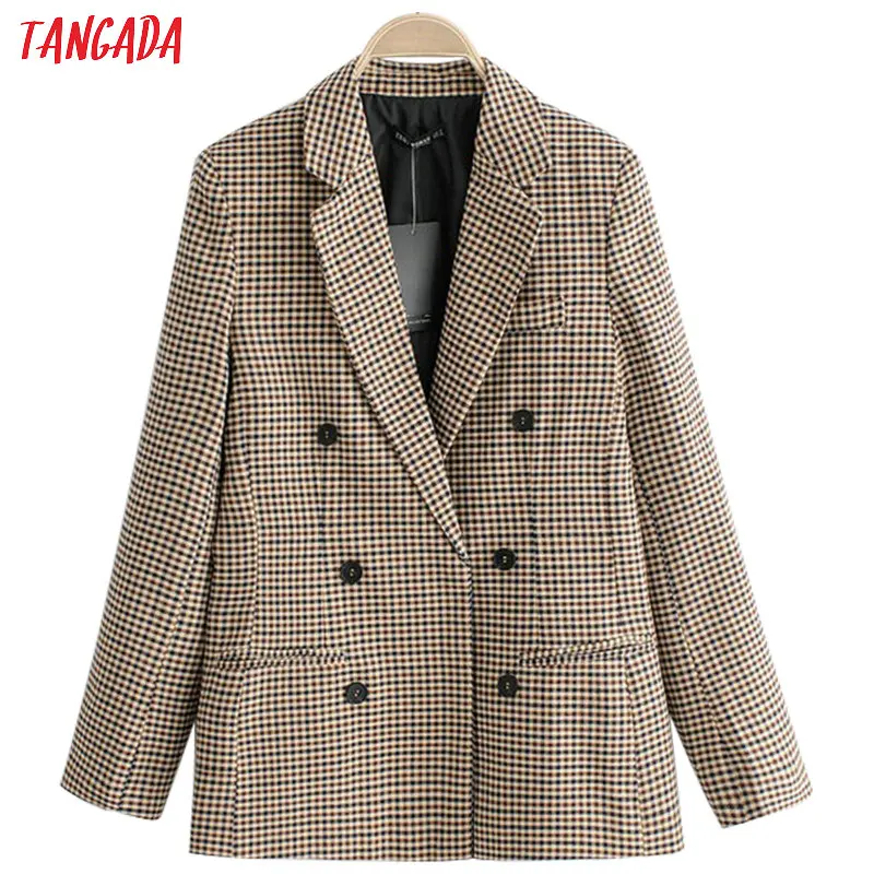Meilleur Tangada femmes vintage plaid blazer femme à manches longues élégante veste dames travail porter blazer costumes formels QJ76