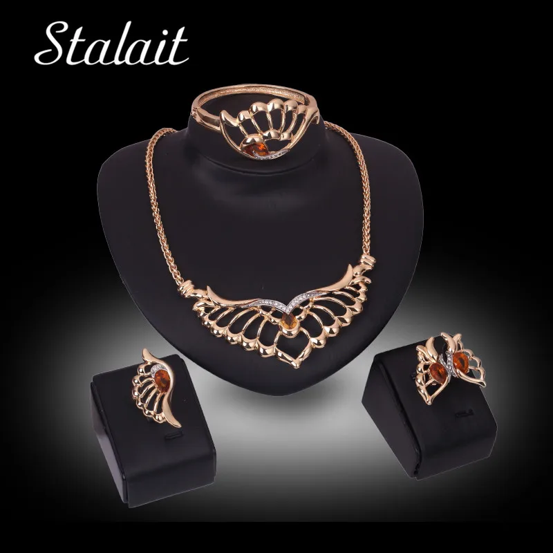 

Wedding Women Insect Wings Red Crystal Gold Color Jewelry Set For Party