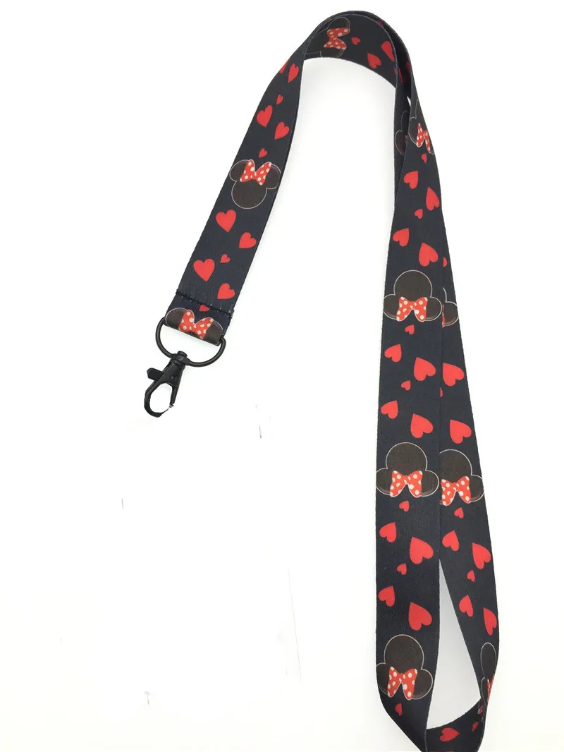 

new 1pcs Popular Cartoon minnie black Key Lanyard Badge ID Cards Holders Neck Straps with Keyring Gifts Party Favors