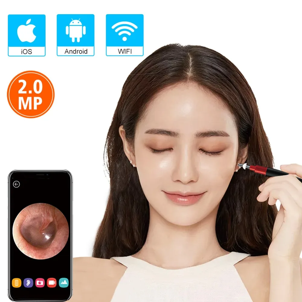 

Wifi Ear Scope Camera New Upgraded 3.9mm Visual Ear Camera HD Ear Endoscope with Earwax Cleaning Tool With 6 LED for Android IOS