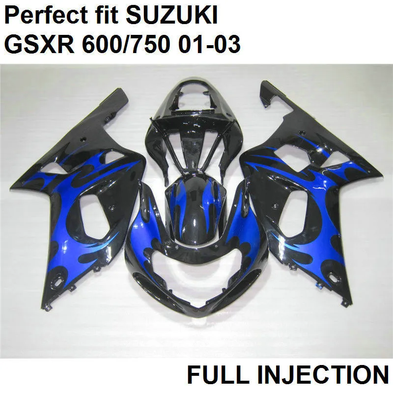 Fit 100% инъекции обтекатели для Suzuki GSXR 600 01 02 03 синий черный пластик обтекателя комплект GSXR750 2001 2002 2003 LV93