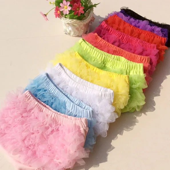 

Solid Color Baby Girls Chiffon Shorts Infant Ruffles Bloomer Kids Summer Cotton Diaper Covers Climbing Underwear 3Size 24pcs/lot
