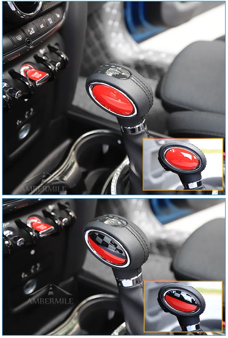 2pcs 3D Car Gearshift Lever Knob Covers Stickers Decals Decoration for Mini Cooper F54 F55 F56 Accessories Car Styling (7)