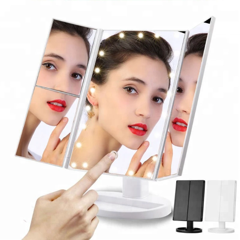 

22 LED Lights Makeup Mirror Touch Screen Light Control 3 Folding 1X 2X 3X Magnifying Mirrors Desktop Rechargeble Make-up Mirrors