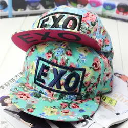 2018 новый дизайн моды красочный цветок печати Snapback бейсболка слова EXO женщины и регулируемые хип-хоп человек