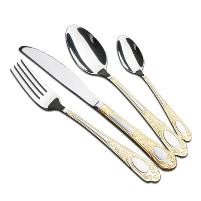 European Style High Grade Gold Flatware Stainless Steel Steak Knives Serving Spoon Kitchen Seti Home Dinner WZN037 - Цвет: Style B