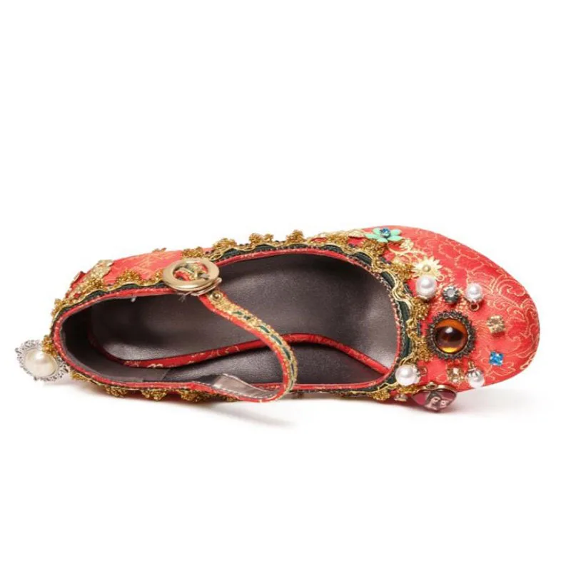 Puntiagudo Vintage Tinto De Calzado Tamaño vino Calidad 40 Alta 33 Alto Impreso Mujeres Rojo Zapatos Tacón Pasarela Clásico Mujer Dedo Bombas Rizabina Del Pie qgw0Sn