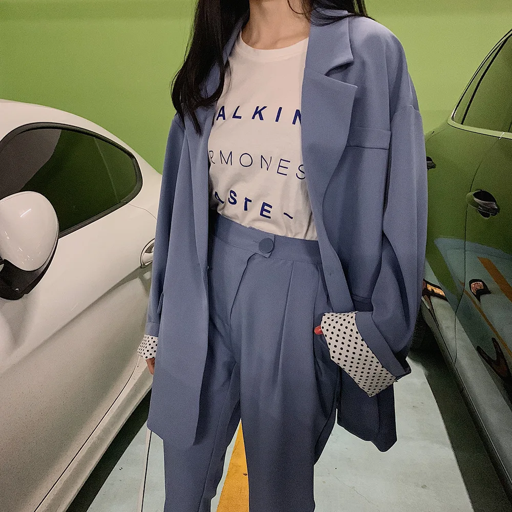 Set female pants suit 2019 new small suit Korean version of the large size loose casual suit jacket Slim nine pants two sets