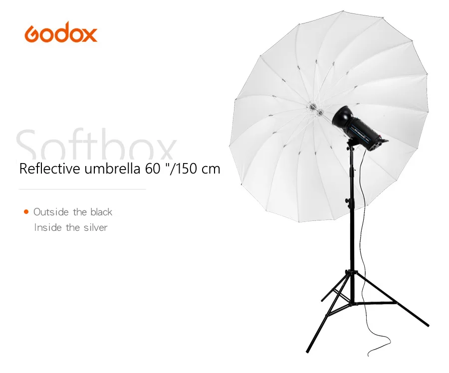 Godox Studio Photogrphy 6" 150 см черно-белое освещение отраженным светом зонтик+ 2 м осветительная стойка+ Тип B Flash Hot Shoe