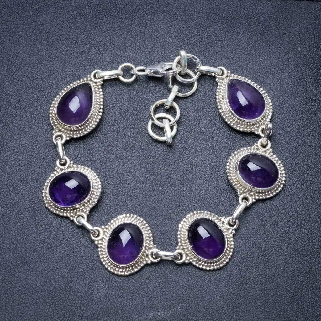 

Natural Amethyst Handmade Unique 925 Sterling Silver Bracelet 7-8 1/2" Y3404